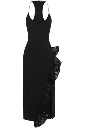 Приталенное платье-миди с высоким разрезом и кружевной оборкой David Koma David Koma SS18DK57D купить с доставкой