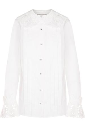 Однотонная хлопковая блуза с кружевной отделкой Christopher Kane Christopher Kane 516910/UCC07 вариант 2 купить с доставкой