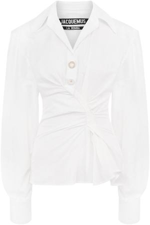 Однотонная хлопковая блуза с драпировкой Jacquemus Jacquemus 181SH02 купить с доставкой