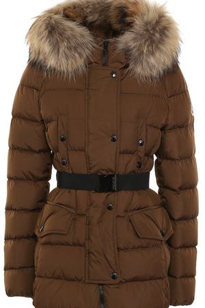 Стеганый пуховик с поясом и меховой отделкой капюшоном Moncler Moncler C2-093-46877-25-68065 вариант 2