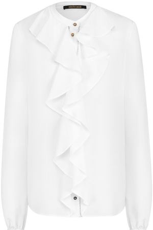 Шелковая блуза прямого кроя с оборками Roberto Cavalli Roberto Cavalli FQT704/SY012 купить с доставкой