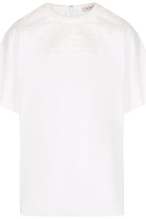 Однотонная хлопковая футболка с перьевой отделкой Christopher Kane Christopher Kane 502254/UGJ12 купить с доставкой