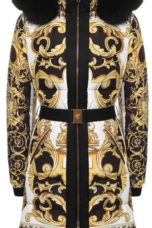 Пуховик с поясом и принтом Versace Versace A80274/A226729