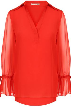 Однотонная шелковая блуза с полупрозрачными рукавами Alice + Olivia Alice + Olivia CC805010014 купить с доставкой