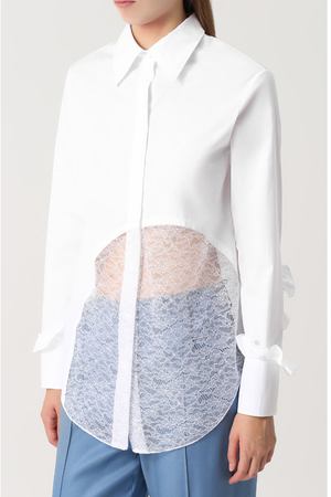 Хлопковая блуза прямого кроя с кружевной вставкой Nina Ricci Nina Ricci 17ACT0027C00844 купить с доставкой