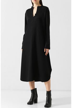 Однотонное шерстяное платье-миди свободного кроя Yohji Yamamoto Yohji Yamamoto YI-D81-141 вариант 3 купить с доставкой