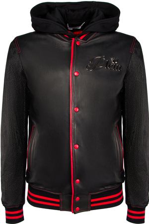 Кожаная куртка Philipp Plein Philipp Plein MLB0030 PLE010N Черный/красн.строчки купить с доставкой