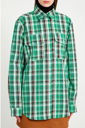 Зеленая хлопковая рубашка в клетку Artem Krivda 171278303 купить с доставкой