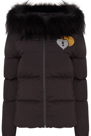 Черный пуховик с мехом и аппликацией Fendi 163293537 вариант 2