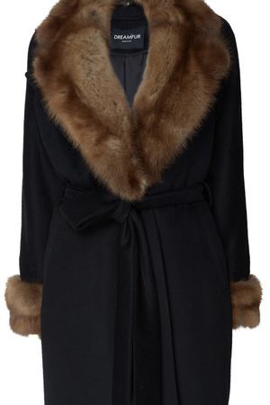 Черное пальто с меховой отделкой DREAMFUR 140199475 купить с доставкой