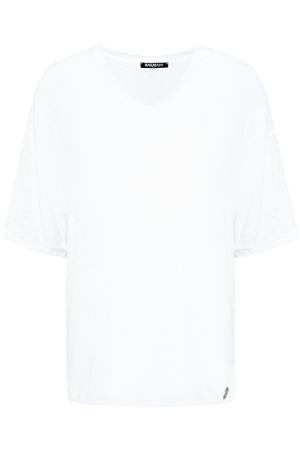 Белая льняная футболка с V-образным вырезом Balmain 88108966 купить с доставкой