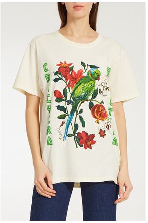 Хлопковая футболка с принтом попугая Gucci 470110287 вариант 3