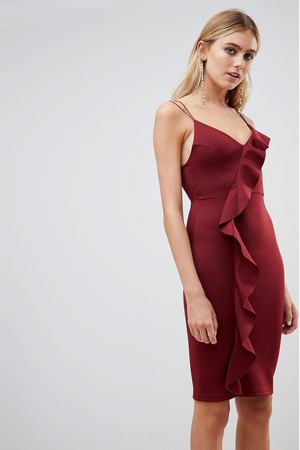 Бордовое облегающее платье с оборкой New Look - Красный New Look 1822 купить с доставкой