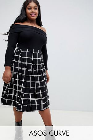 Юбка миди со складками и решетчатым принтом ASOS DESIGN Curve - Мульти ASOS Curve 150986