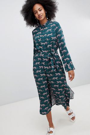 Платье миди с принтом и завязкой Monki - Зеленый Monki 16740 купить с доставкой