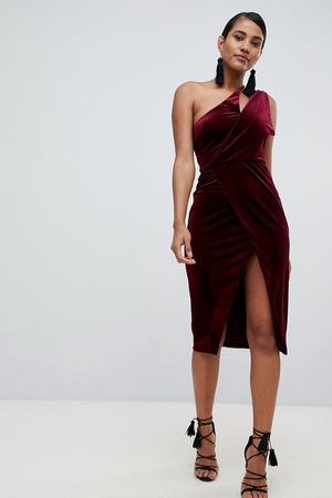 Бордовое бархатное платье на одно плечо с запахом Lavish Alice Lavish Alice 69636