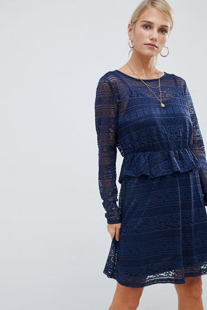 Кружевное короткое приталенное платье Vila - Темно-синий Vila 11872