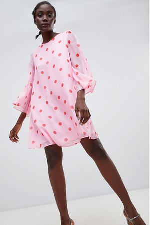 Шелковое платье миди в горошек Essentiel Antwerp Ramasse - Розовый Essentiel 29728 купить с доставкой