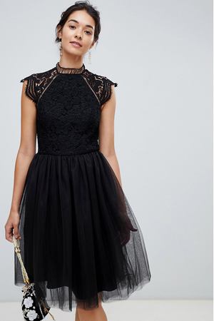 Черное кружевное платье 2 в 1 с юбкой из тюля Chi Chi London - Черный Chi Chi London 185381 купить с доставкой