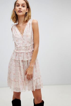 Платье мини с оборками и цветочным принтом AllSaints - Розовый AllSaints 46528 купить с доставкой