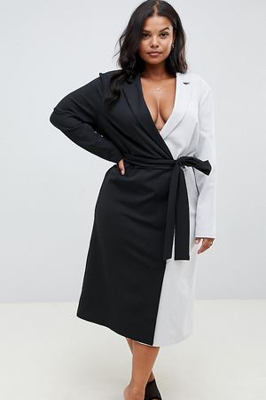 Платье миди с запахом в стиле колор блок эксклюзивно для ASOS DESIGN C ASOS Curve 16727