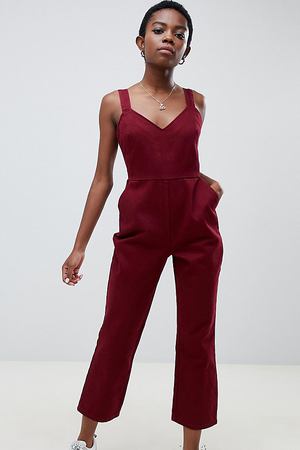 Джинсовый расклешенный комбинезон ASOS DESIGN Petite - Красный ASOS Petite 83116