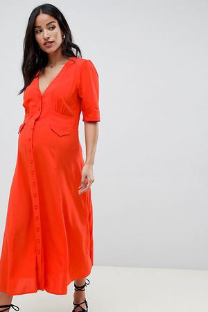 Приталенное платье миди с карманами ASOS DESIGN Maternity - Красный ASOS Maternity 121416