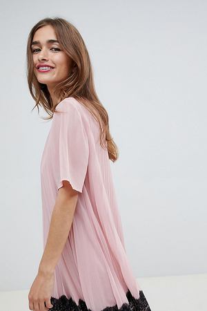 Платье мини с плиссировкой и кружевным краем ASOS DESIGN Petite ASOS Petite 16763