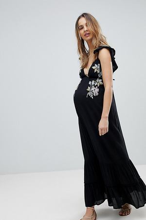 Пляжное платье макси с цветочной вышивкой и помпонами ASOS DESIGN Mate ASOS Maternity 19398