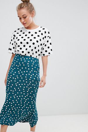 Расклешенная юбка миди в горох ASOS DESIGN Petite - Мульти ASOS Petite 49366