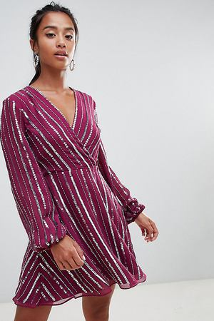 Платье с запахом, пайетками и рукавами в стиле 70-х ASOS DESIGN Petite ASOS Petite 16835