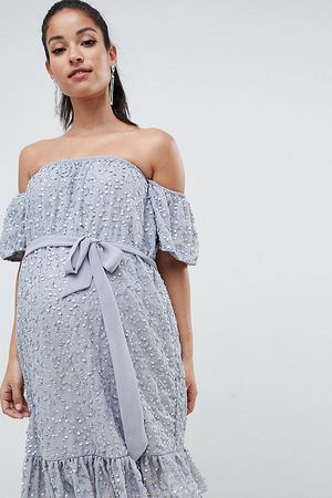 Платье мини с открытыми плечами, декоративной отделкой и поясом ASOS D ASOS Maternity 16762